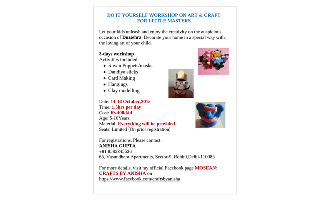 DIY Workshop on ART and CRAFT for Little Masters
